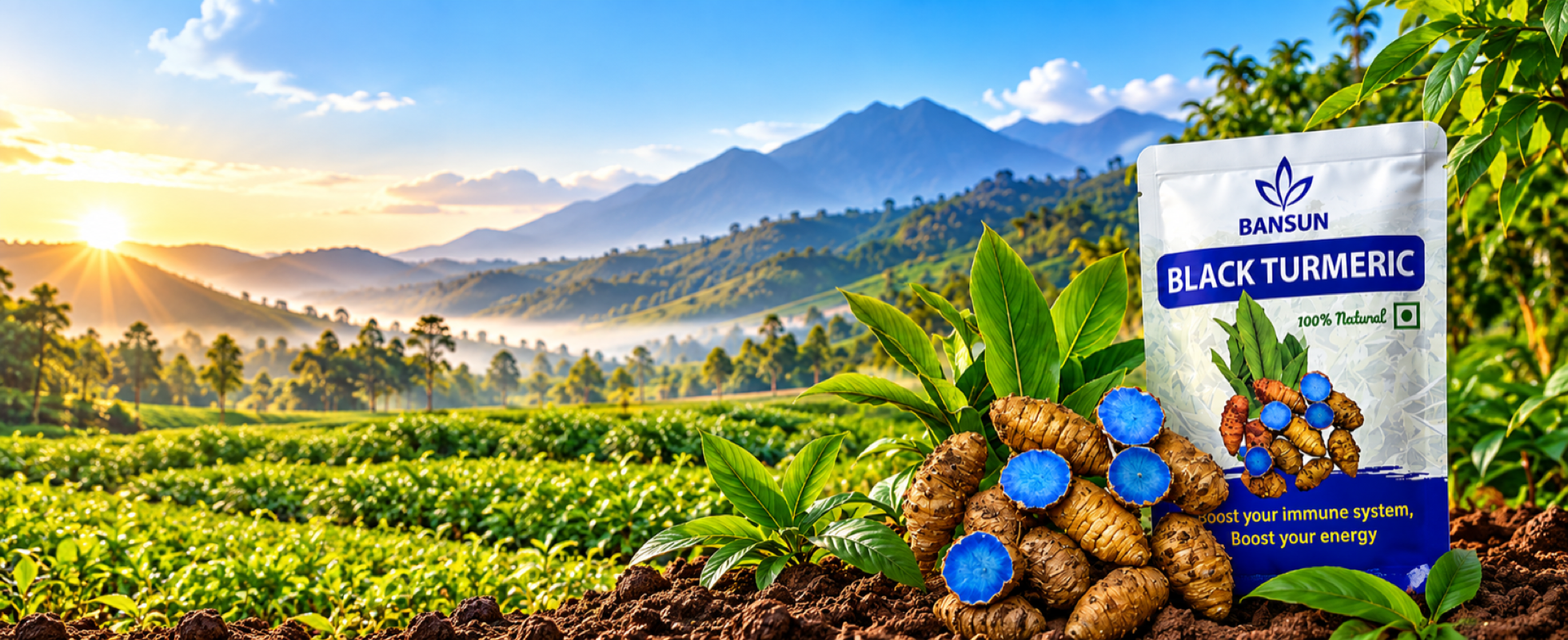 Bansun Black Turmeric crop and Nepalese agricultural landscape